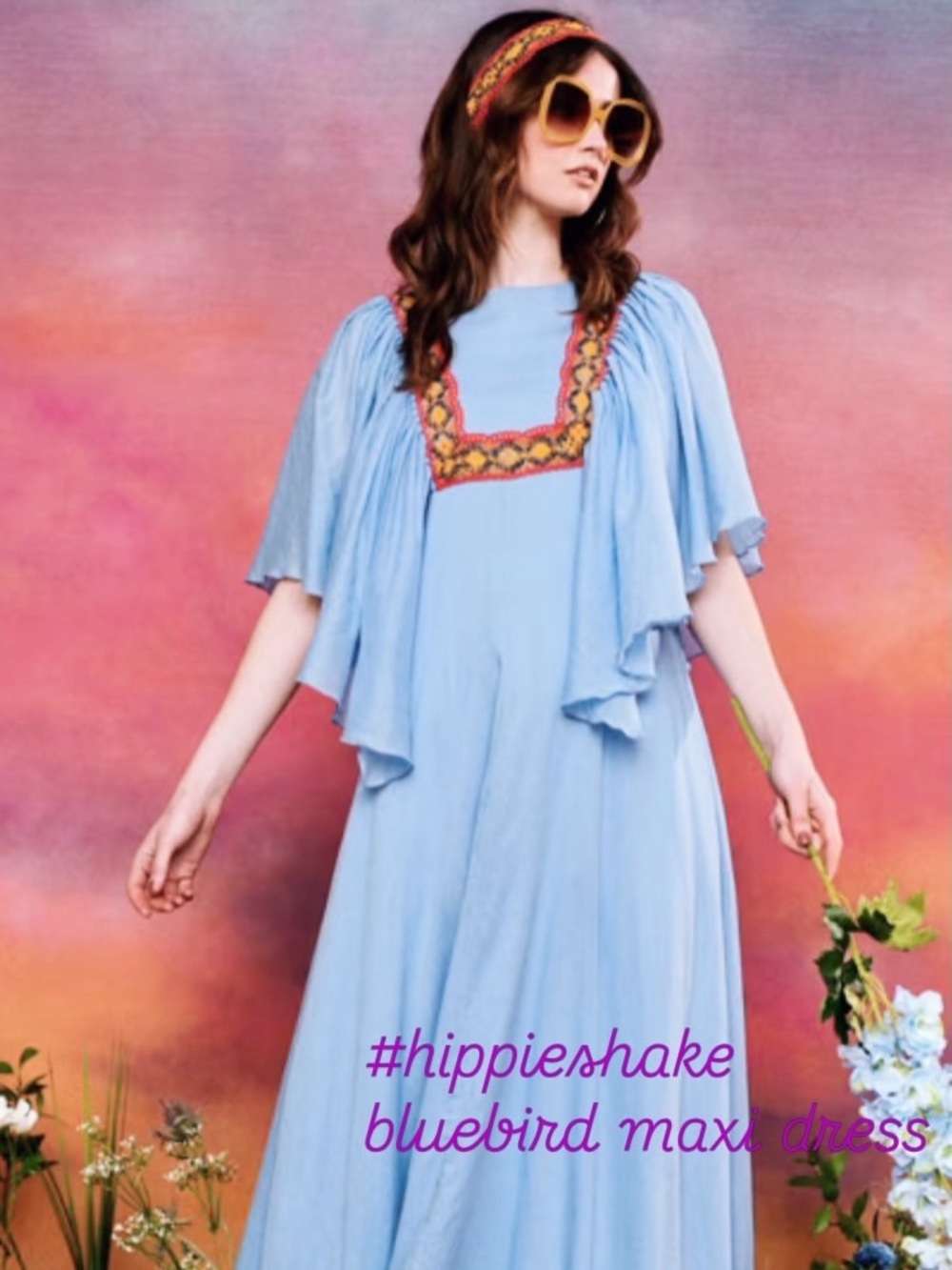 The Hippie Shake Bluebird Sky Blue Trimmed Maxi Dress